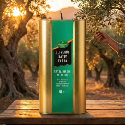 GOURMENOS Extra Natives Olivenöl - 5L Kanister - schwarze/reife Oliven